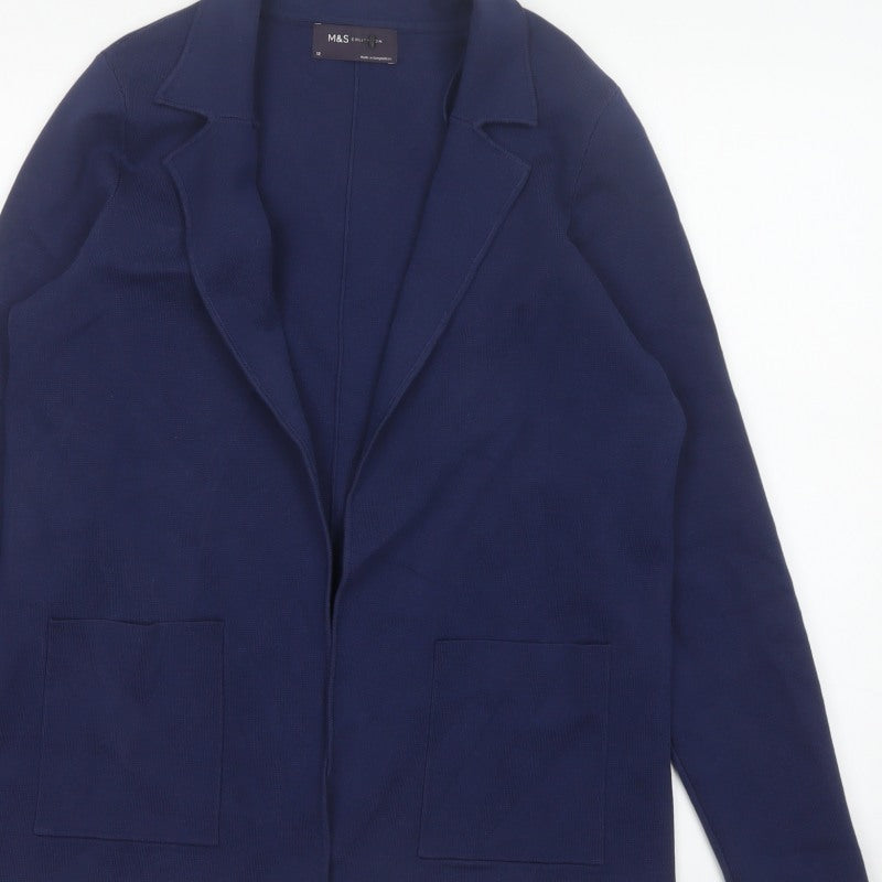 M&S Collection Women Navy UK 12 Open Knit Coatigan Blazer Jacket
