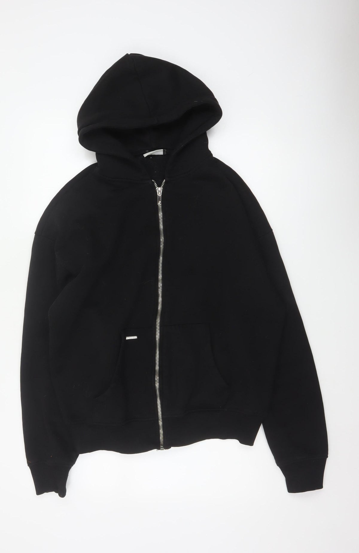 Back view of Sevenheavens Men’s Black M Full Zip Hooded Fleece Hoodie Logo Pockets