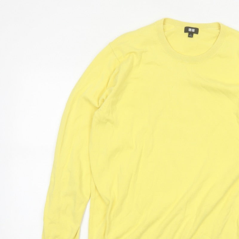 Uniqlo Men Yellow M Cotton Crew Neck Fine Knit Pullover Jumper