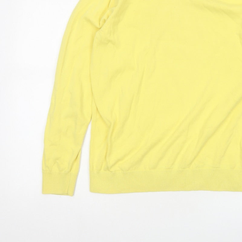 Uniqlo Men Yellow M Cotton Crew Neck Fine Knit Pullover Jumper
