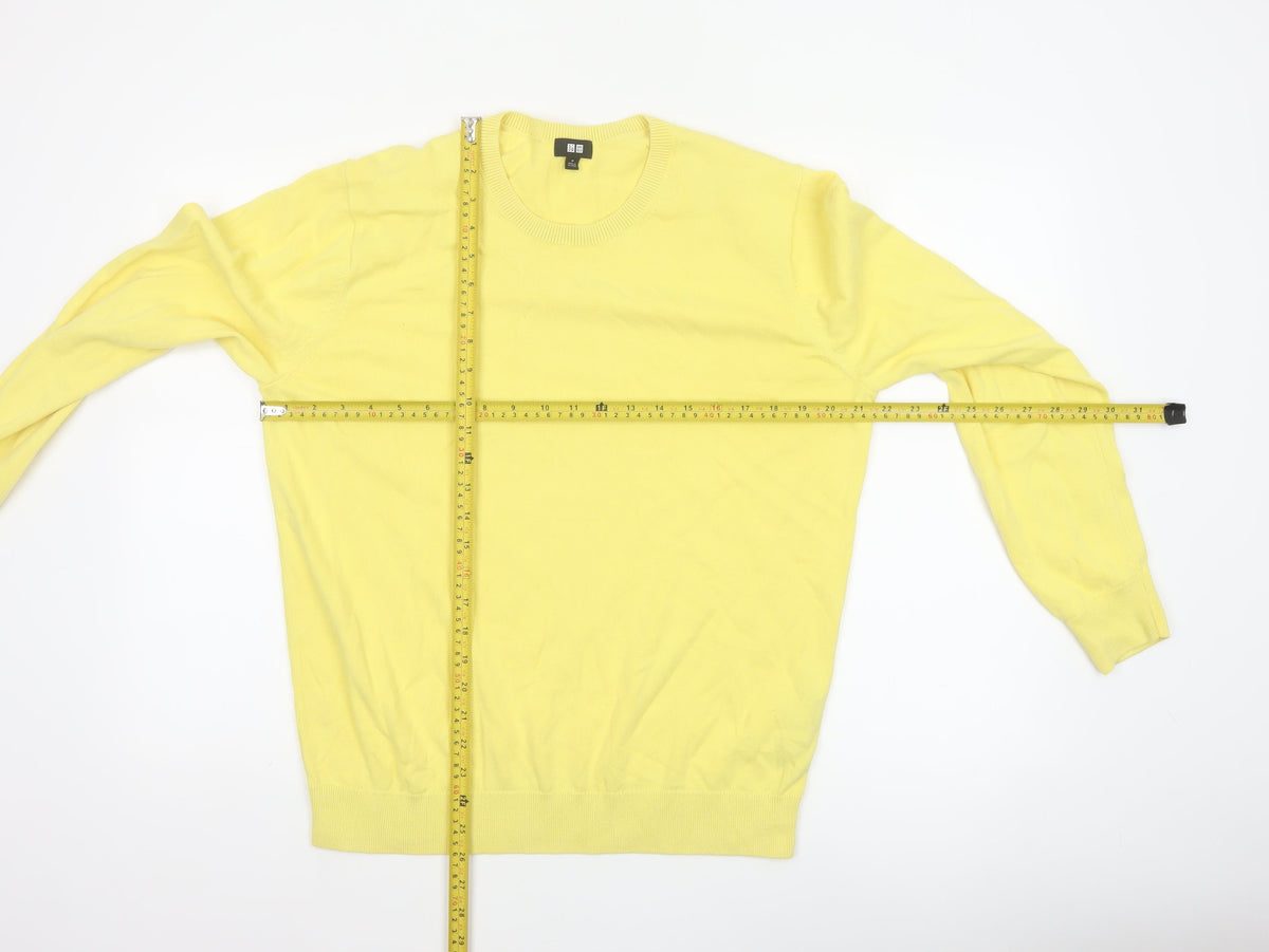 Uniqlo Men Yellow M Cotton Crew Neck Fine Knit Pullover Jumper