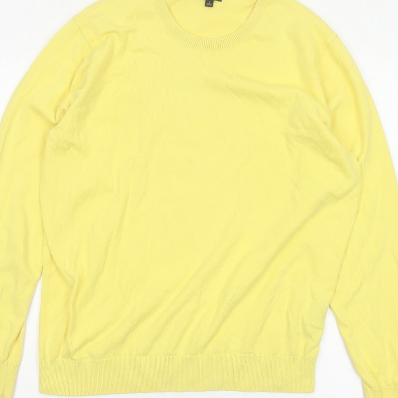 Uniqlo Men Yellow M Cotton Crew Neck Fine Knit Pullover Jumper