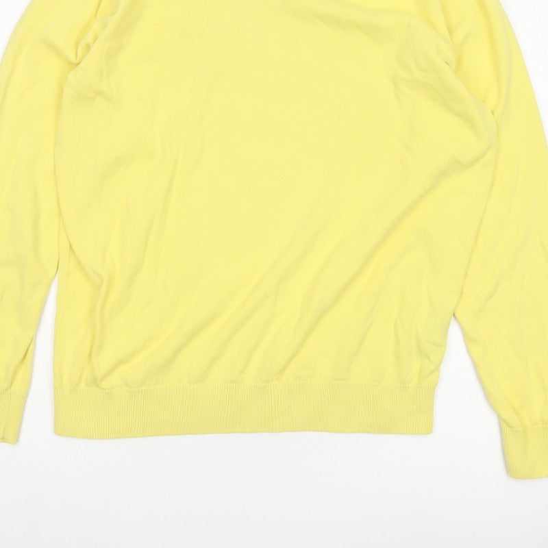 Uniqlo Men Yellow M Cotton Crew Neck Fine Knit Pullover Jumper