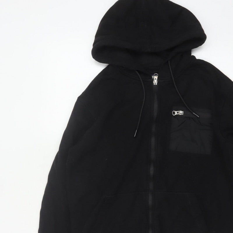 Flying Machine Men's Black L Full Zip Hooded Fleece Hoodie Pockets