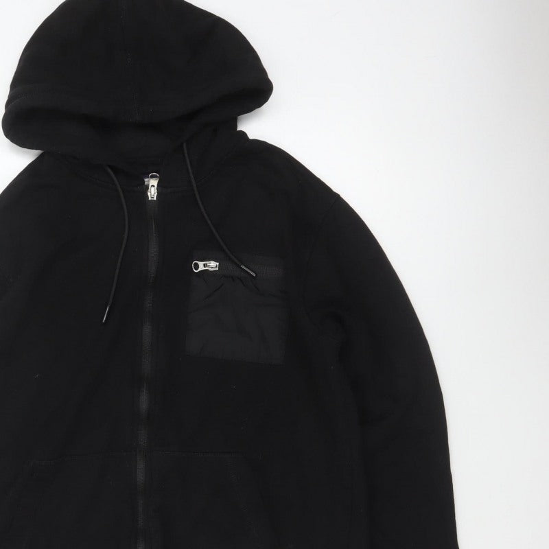 Flying Machine Men's Black L Full Zip Hooded Fleece Hoodie Pockets