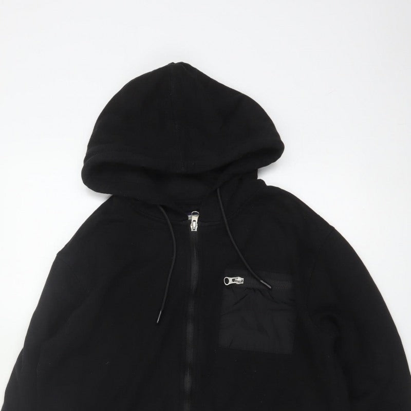 Flying Machine Men's Black L Full Zip Hooded Fleece Hoodie Pockets