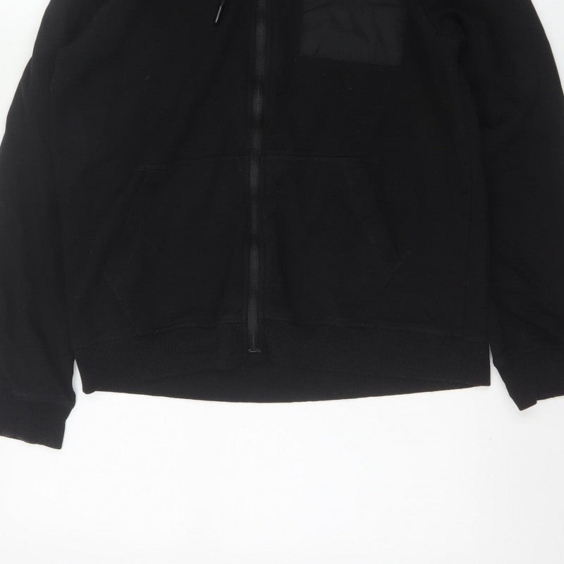 Flying Machine Men's Black L Full Zip Hooded Fleece Hoodie Pockets