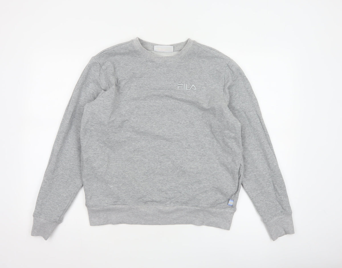 FILA Women’s Grey M Logo Crew Neck Pullover Sweatshirt Cotton