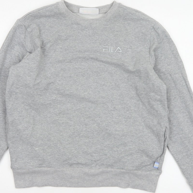 FILA Women’s Grey M Logo Crew Neck Pullover Sweatshirt Cotton