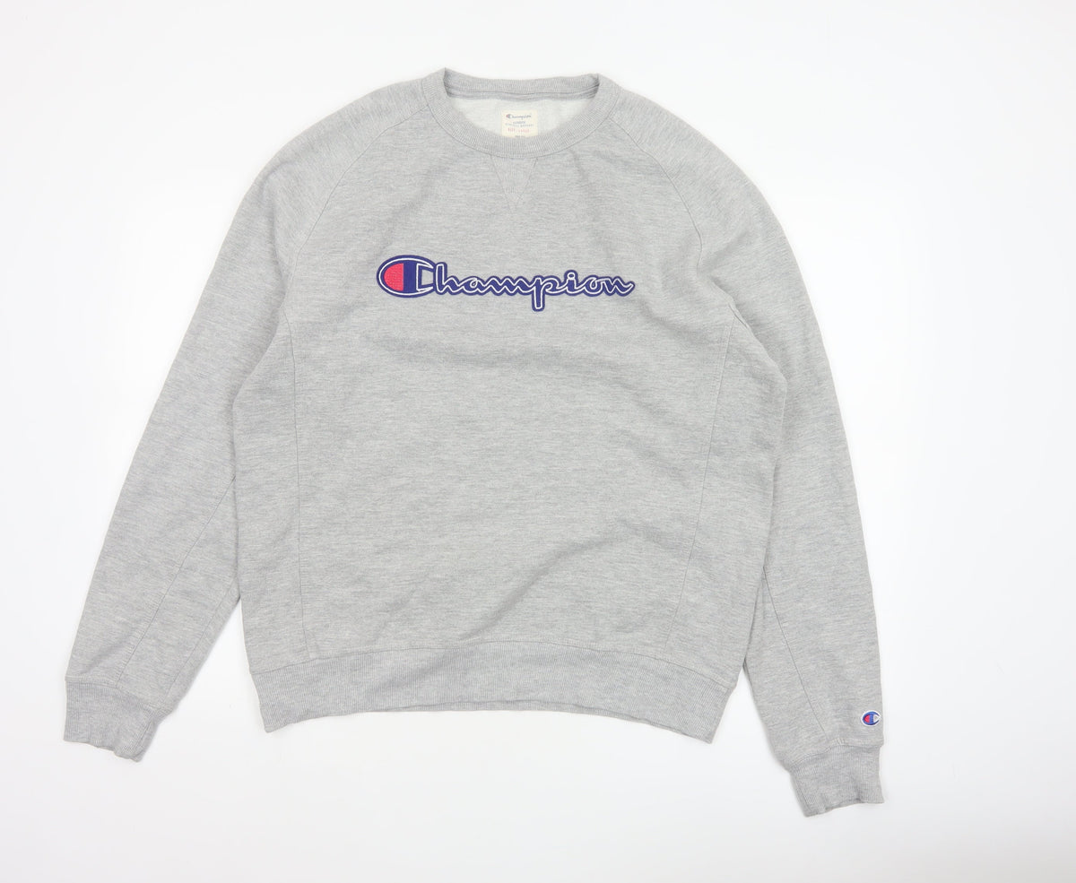 Champion Men’s Grey Large Embroidered Logo Crew Neck Sweatshirt