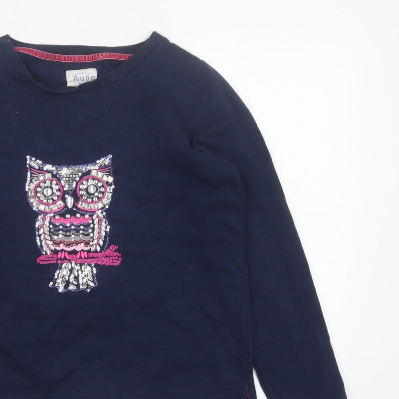 Country Rose Teens Blue S Owl Sequin Long Sleeve Jersey T-Shirt