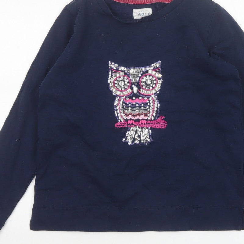 Country Rose Teens Blue S Owl Sequin Long Sleeve Jersey T-Shirt
