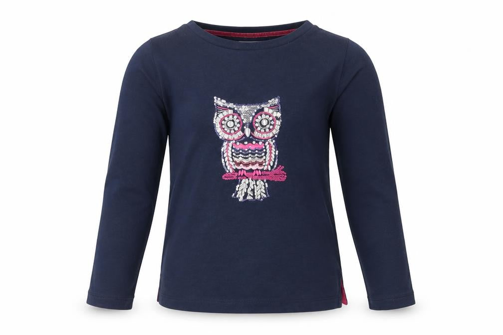 Country Rose Teens Blue S Owl Sequin Long Sleeve Jersey T-Shirt