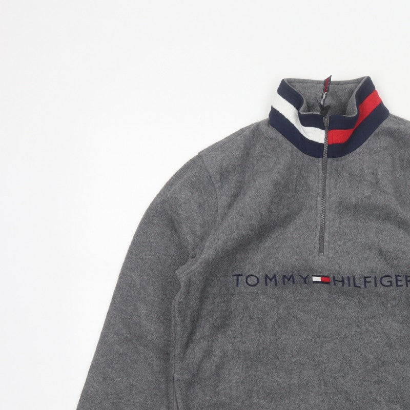 Tommy Hilfiger Unisex Adults Grey M 1/4 Zip Fleece Logo Sweatshirt