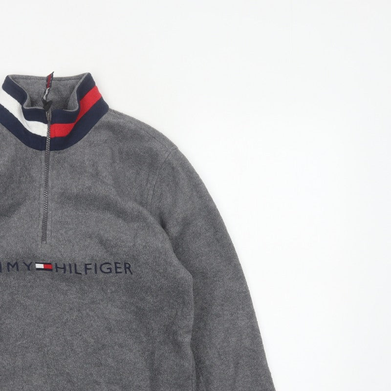 Tommy Hilfiger Unisex Adults Grey M 1/4 Zip Fleece Logo Sweatshirt
