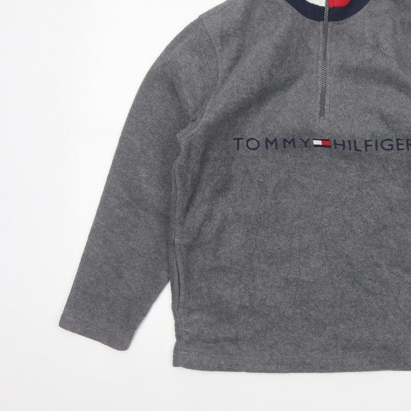Tommy Hilfiger Unisex Adults Grey M 1/4 Zip Fleece Logo Sweatshirt