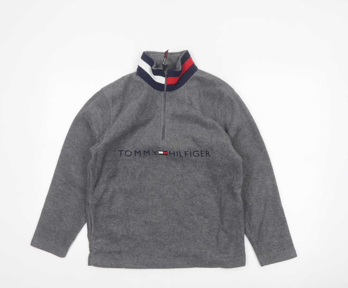 Tommy Hilfiger Unisex Adults Grey M 1/4 Zip Fleece Logo Sweatshirt