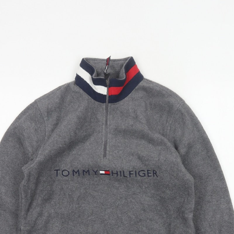 Tommy Hilfiger Unisex Adults Grey M 1/4 Zip Fleece Logo Sweatshirt