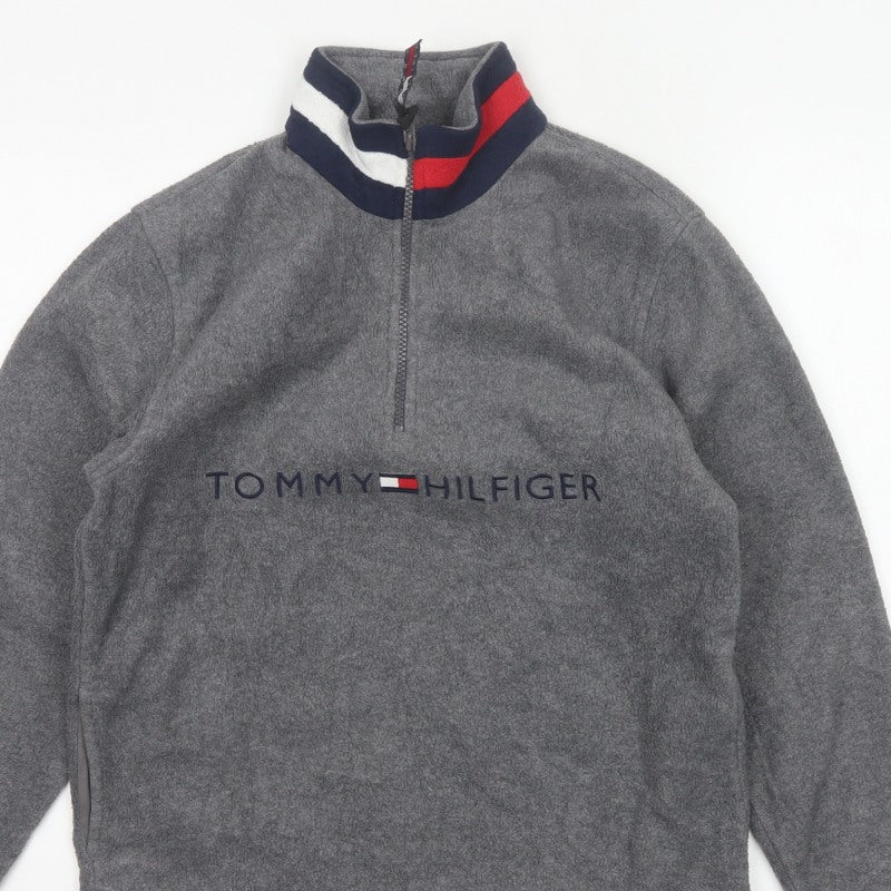 Tommy Hilfiger Unisex Adults Grey M 1/4 Zip Fleece Logo Sweatshirt