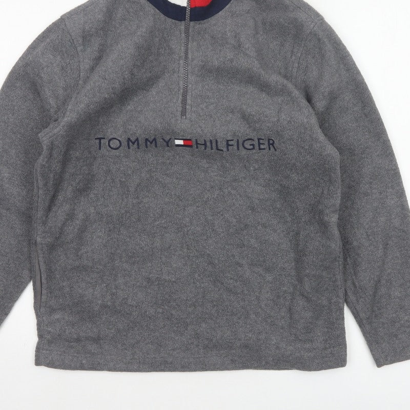 Tommy Hilfiger Unisex Adults Grey M 1/4 Zip Fleece Logo Sweatshirt