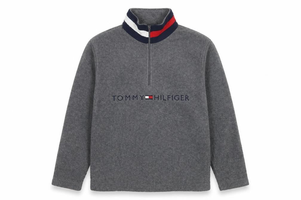 Tommy Hilfiger Unisex Adults Grey M 1/4 Zip Fleece Logo Sweatshirt