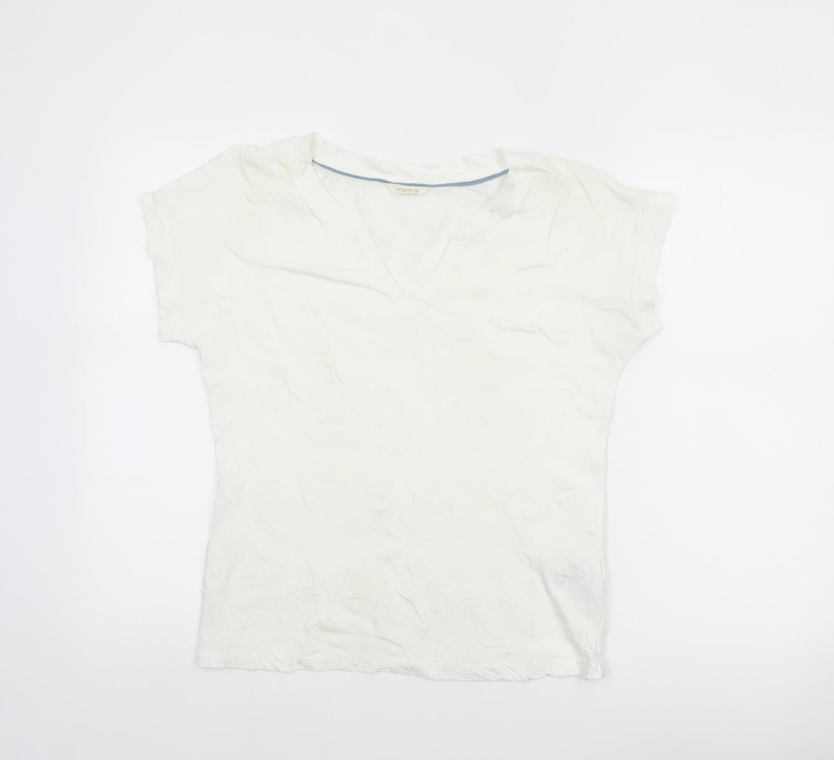 White Stuff Women Ivory UK 8 Embroidered Cotton V-Neck T-Shirt