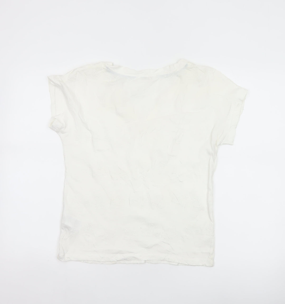 White Stuff Women Ivory UK 8 Embroidered Cotton V-Neck T-Shirt