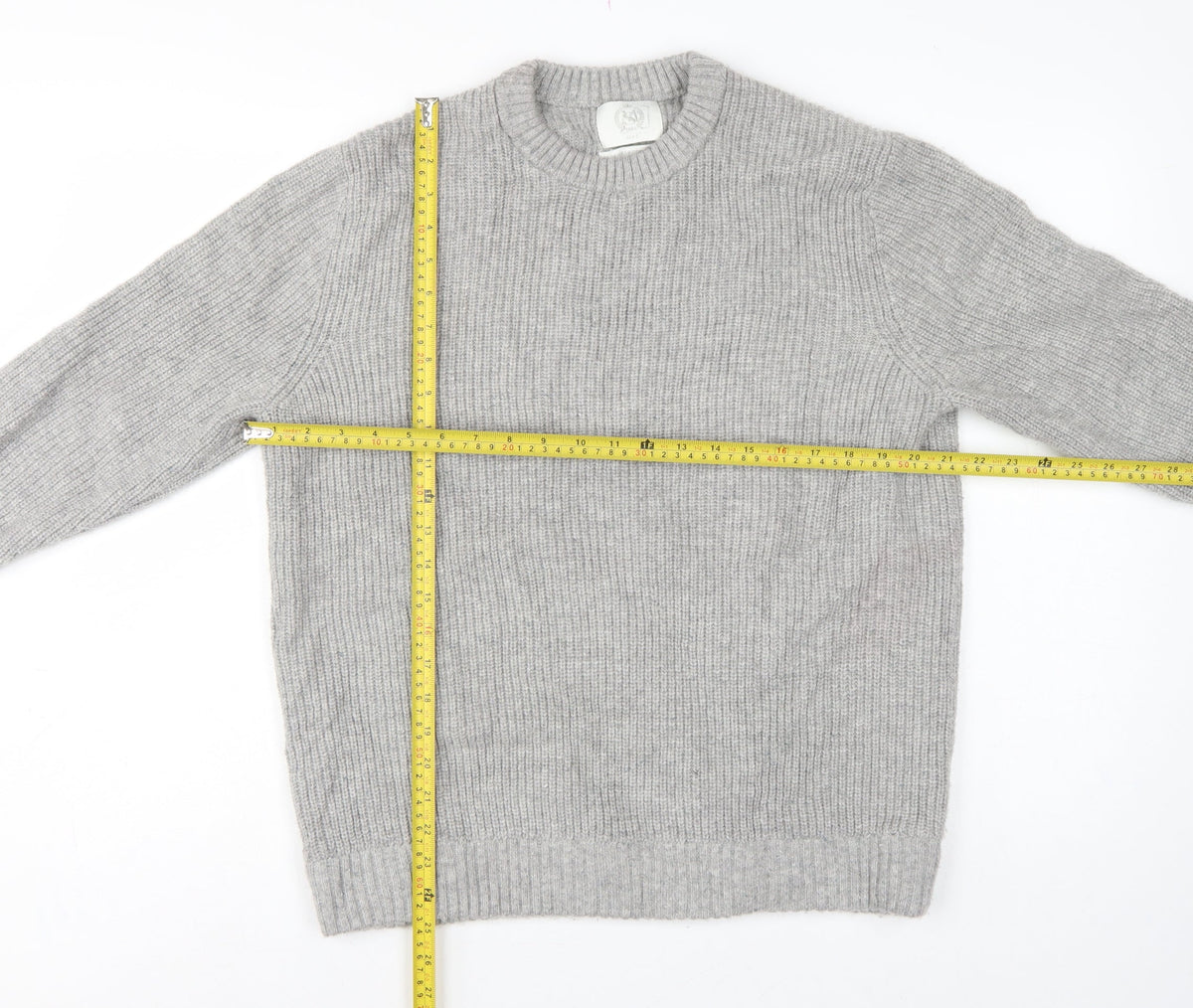 M&S Men Grey Large Wool Rich Chunky Knit Crew Neck Pullover Jumper