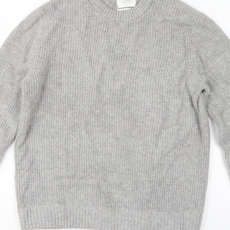 M&S Men Grey Large Wool Rich Chunky Knit Crew Neck Pullover Jumper