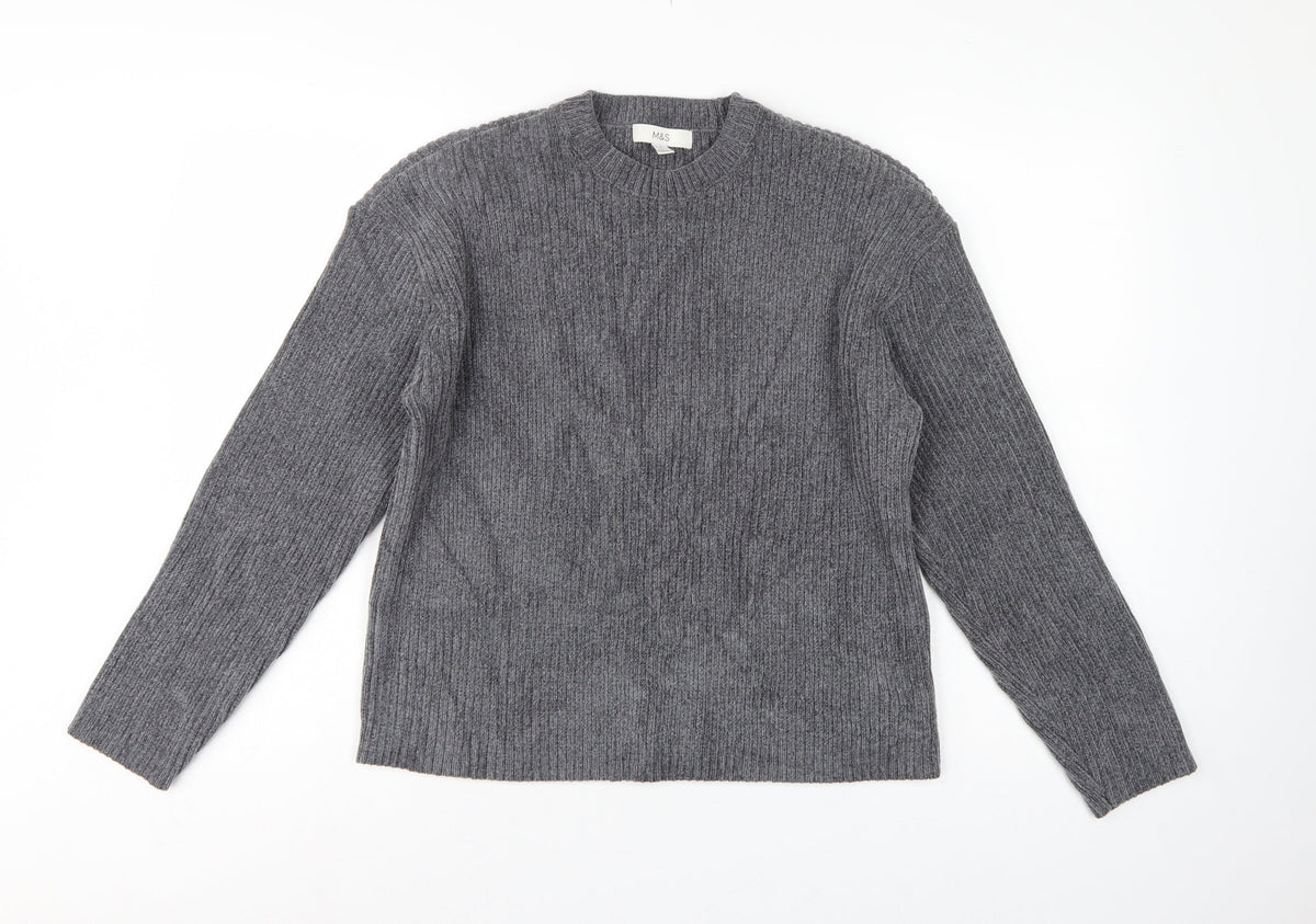 Marks & Spencer Women’s Grey M Rib Knit Crew Neck Jumper Long Sleeve