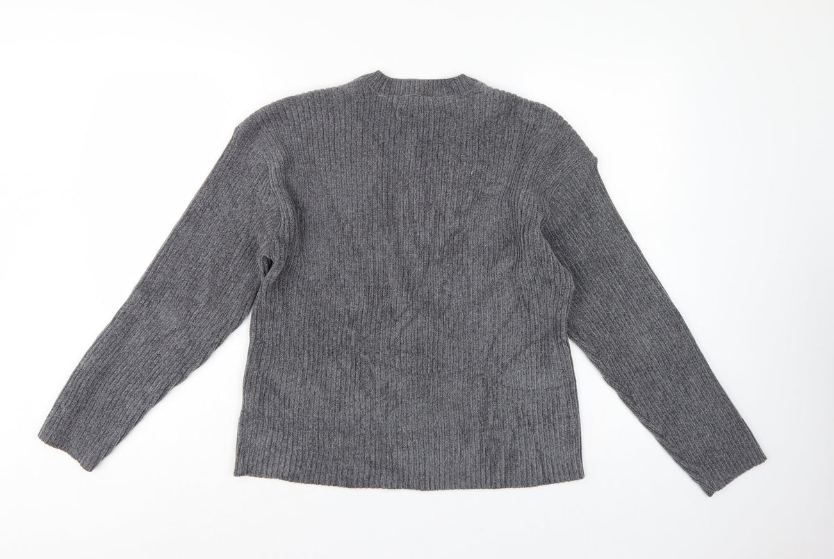 Marks & Spencer Women’s Grey M Rib Knit Crew Neck Jumper Long Sleeve