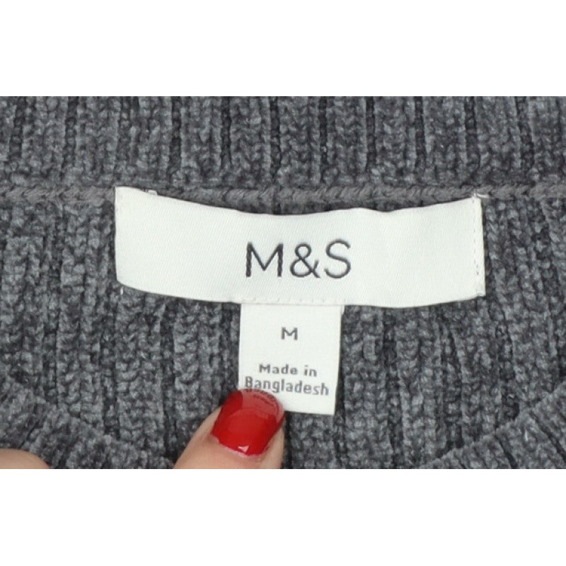 Marks & Spencer Women’s Grey M Rib Knit Crew Neck Jumper Long Sleeve