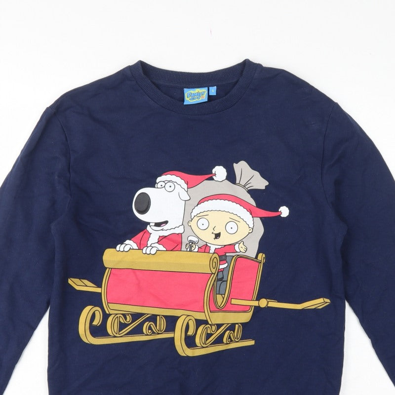 Family Guy Teens Blue S Christmas Brian Stewie Graphic Pullover Sweatshirt