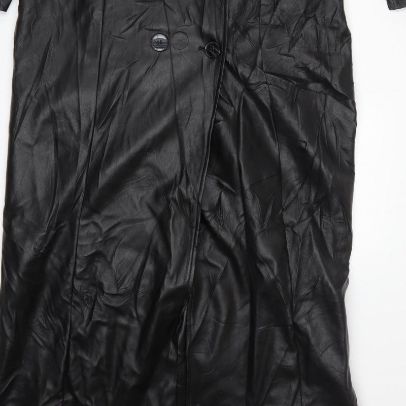 Missguided Women Black UK 10 Long Faux Leather Double-Breasted Trench Coat