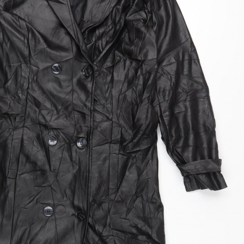Missguided Women Black UK 10 Long Faux Leather Double-Breasted Trench Coat