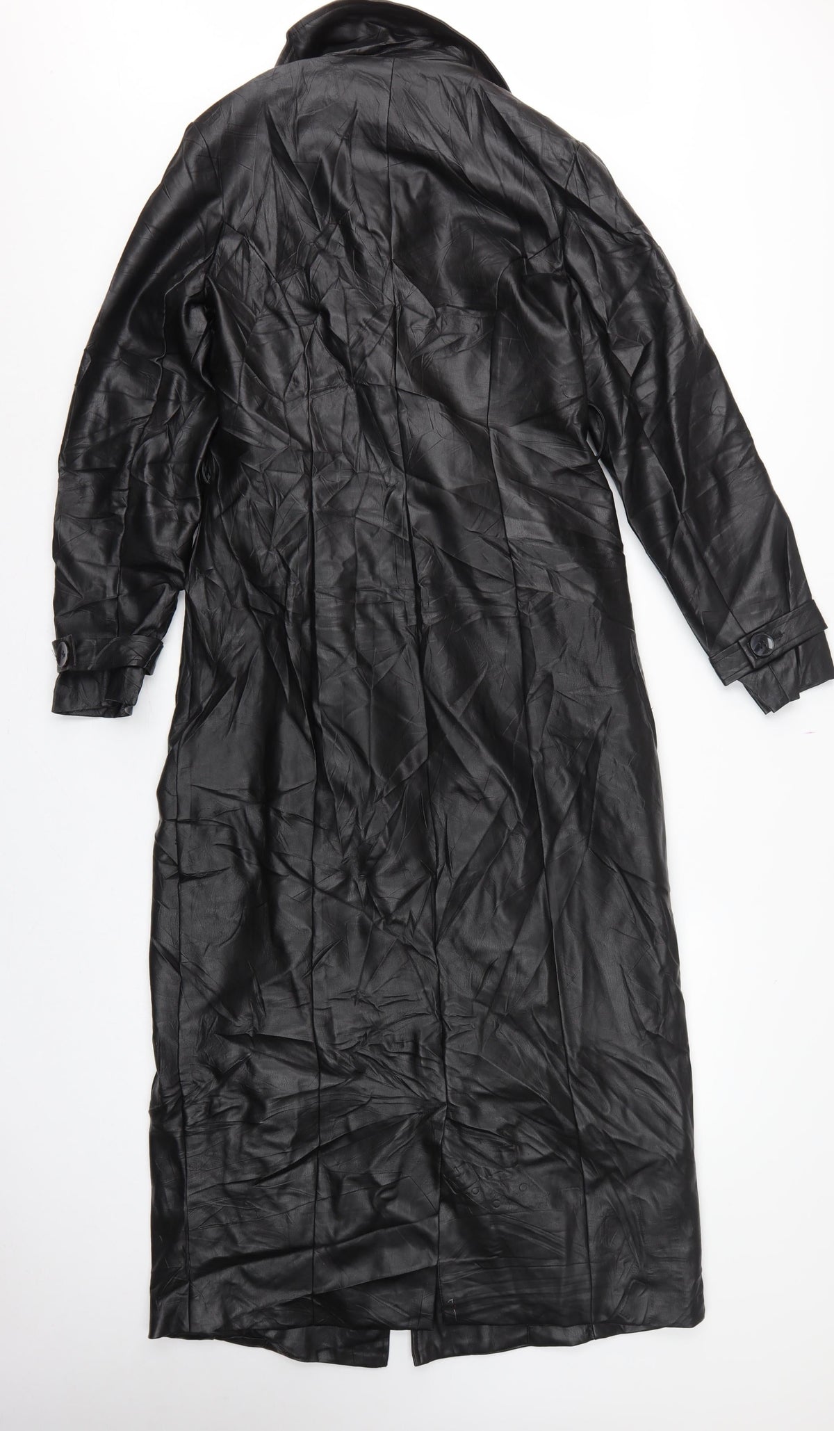Missguided Women Black UK 10 Long Faux Leather Double-Breasted Trench Coat