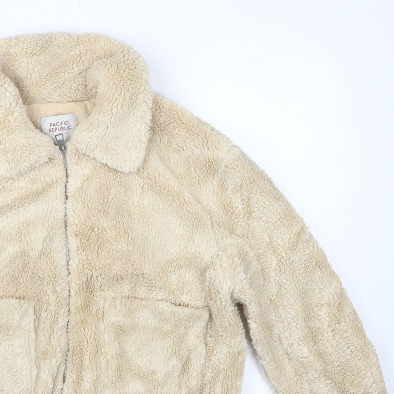 Pacific Republic Women Beige M Teddy Faux Fur Zip Jacket