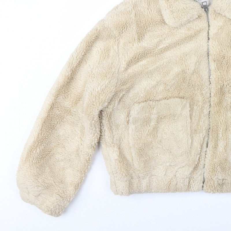 Pacific Republic Women Beige M Teddy Faux Fur Zip Jacket
