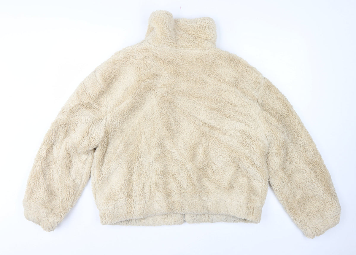 Pacific Republic Women Beige M Teddy Faux Fur Zip Jacket