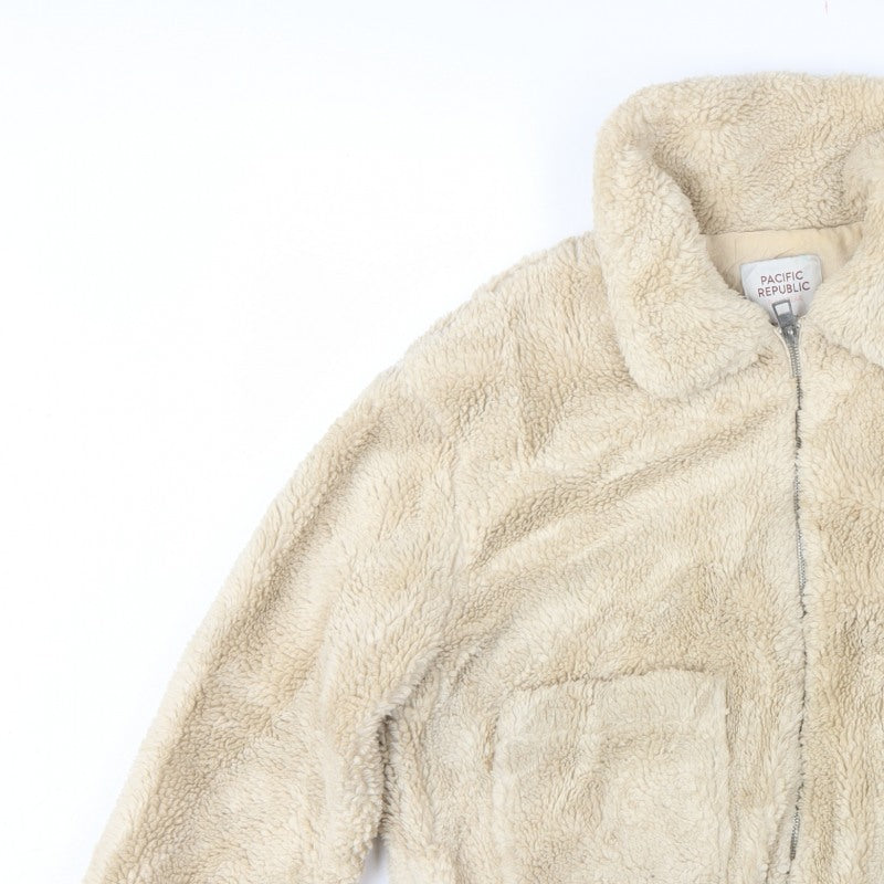 Pacific Republic Women Beige M Teddy Faux Fur Zip Jacket