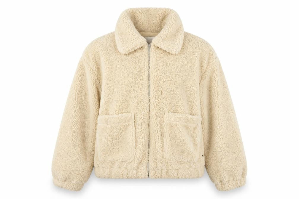 Pacific Republic Women Beige M Teddy Faux Fur Zip Jacket