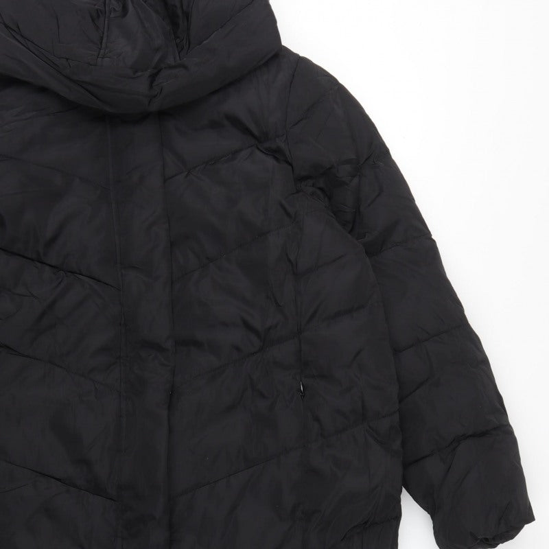 Marks Spencer Girls Black 15-16 Years Long Hooded Puffer Jacket