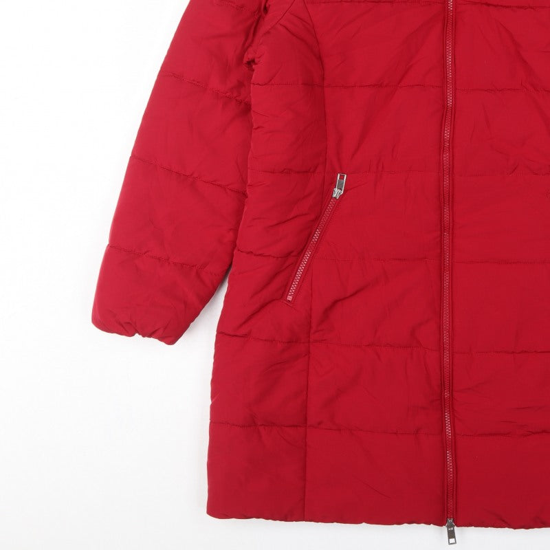 M&S Women’s Red UK 14 Long Quilted Puffer Coat Zip