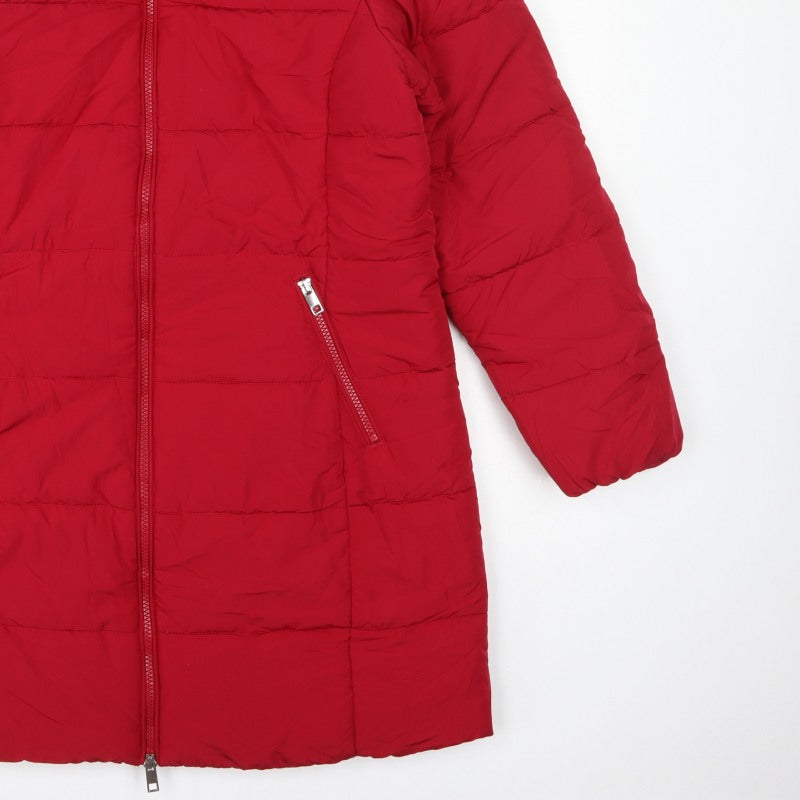 M&S Women’s Red UK 14 Long Quilted Puffer Coat Zip