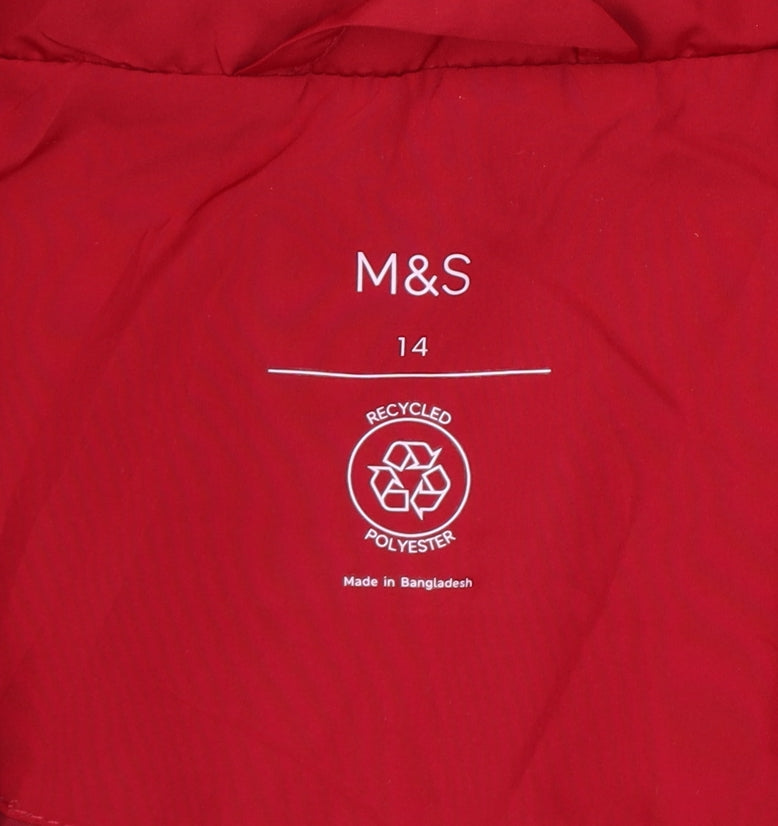 M&S Women’s Red UK 14 Long Quilted Puffer Coat Zip