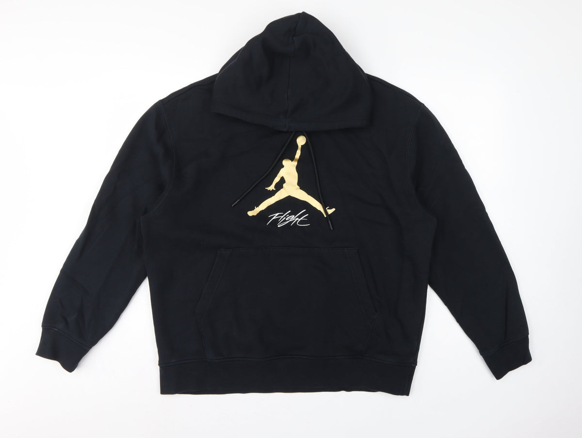 Jordan Men’s Black L Pullover Hoodie Gold Jumpman Graphic Basketball