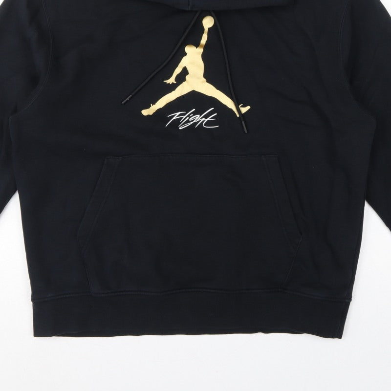 Jordan Men’s Black L Pullover Hoodie Gold Jumpman Graphic Basketball