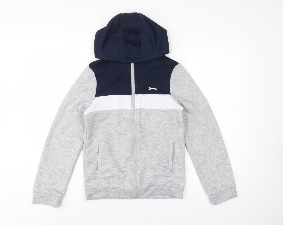 Slazenger Boys Grey Navy Colourblock Full Zip Hoodie Age 13 Years