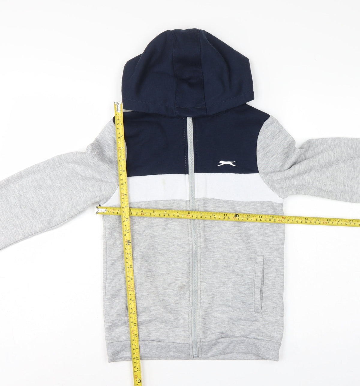 Slazenger Boys Grey Navy Colourblock Full Zip Hoodie Age 13 Years
