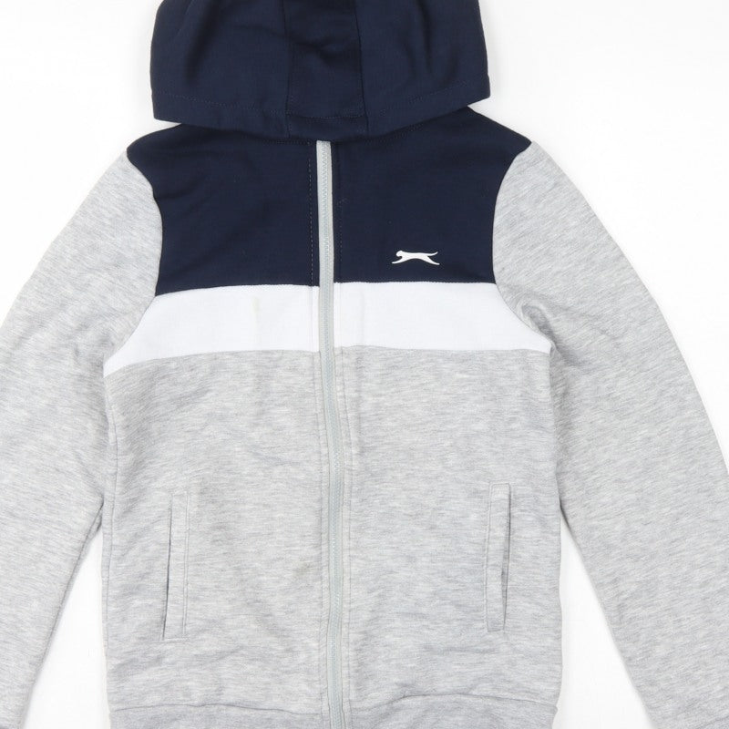 Slazenger Boys Grey Navy Colourblock Full Zip Hoodie Age 13 Years
